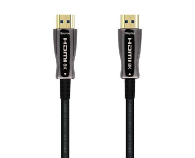 Aisens Cable HDMI V2.1 AOC (Active Optical Cable) Fibra Optica Ultra Alta Velocidad UHS 8K@60Hz 4K@120Hz 4:4:4 48Gbps - A/M-A/M - 20m - Color Negro