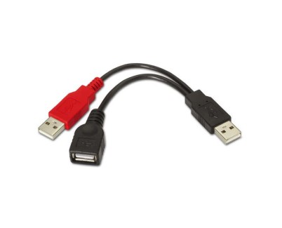 Aisens Cable USB 2.0+Alimentacion - Tipo A/M+A Alimentacion/M-A Hembra - 15cm - Color Negro