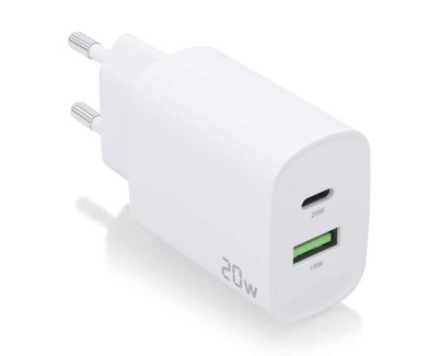 Aisens Cargador 20W - 1xUSB-C PD3.0 - 1xUSB-A QC3.0 - Color Blanco