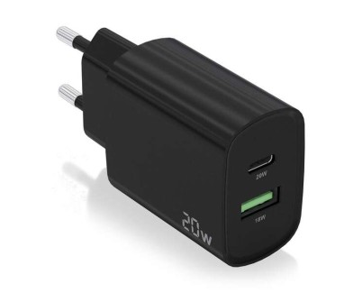 Aisens Cargador 20W - 1xUSB-C PD3.0 - 1xUSB-A QC3.0 - Color Negro
