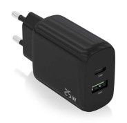 Aisens Cargador 25W - 1xUSB-C PD3.0 - 1xUSB-A QC3.0 - Color Negro