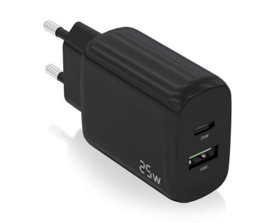 Aisens Cargador 25W - 1xUSB-C PD3.0 - 1xUSB-A QC3.0 - Color Negro