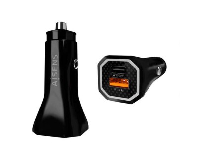 Aisens Cargador de Coche 38W,1xUSB-C PD3.0 20W,1xUSB-A QC3.0 18W - Color Negro