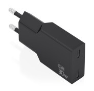 Aisens Cargador de Pared - 30W - GaN - 2xUSB-C - Power Delivery 3.0 - Ultra Delgado - Multiples Protecciones de Seguridad - Color Negro