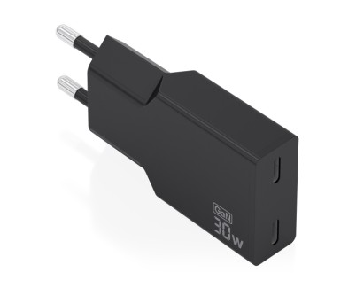 Aisens Cargador de Pared - 30W - GaN - 2xUSB-C - Power Delivery 3.0 - Ultra Delgado - Multiples Protecciones de Seguridad - Color Negro