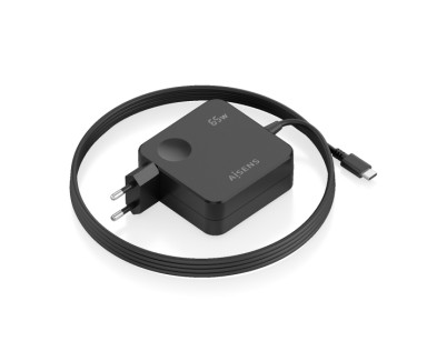 Aisens Cargador de Pared - Cable USB-C Integrado de 1.5m - 65W - Power Delivery 3.0 - Multiples Protecciones de Seguridad - Color Negro
