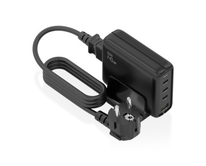 Aisens Cargador GAN 140W - 3xUSB-C PD3.0, QC4.0, QC5.0 - 1xUSB-A QC3.0 - Cable 1.4 Metros - Color Negro