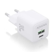 Aisens Cargador GAN 20W - 1xUSB-C PD3.0 QC4.0 - 1xUSB-A QC3.0 - Color Blanco