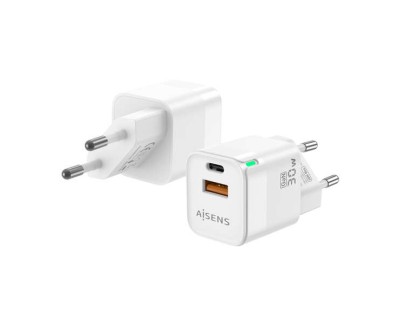 Aisens Cargador GaN 30W - 1xUSB-C PD3.0 QC4.0 - 1xUSB-A QC3.0 - Color Blanco