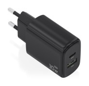 Aisens Cargador GaN 30W - 1xUSB-C PD3.0 QC4.0 - 1xUSB-A QC3.0 - Tecnologia AI - Color Negro
