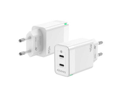 Aisens Cargador GAN 45W - 2xUSB-C PD3.0 QC4.0 - Color Blanco