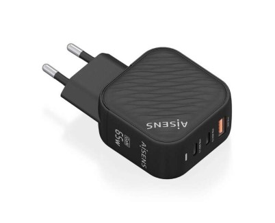 Aisens Cargador GAN 65W - 2xUSB-C PD3.0 QC4.0 - 1xUSB-A QC3.0