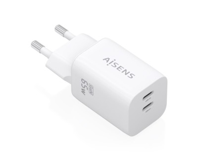 Aisens Cargador Gan 65W - 2xUSB-C PD3.0 QC4.0 - Color Blanco