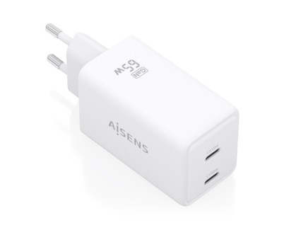 Aisens Cargador GaN 65W - 2xUSB-C PD3.0 QC4.0 - Tecnologia AI - Color Blanco