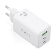 Aisens Cargador GAN 65W - 2xUSB-C PD3.0 QC4.0 y 1xUSB-A QC3.0 - Color Blanco