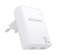 Aisens Cargador GaN Ultra Delgado 30W - 2xUSB-C PD3.0 QC4.0 - Tecnologia AI - Color Blanco