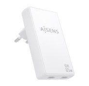 Aisens Cargador GaN Ultra Delgado 65W - 2xUSB-C PD3.0 QC4.0 - Tecnologia AI - Color Blanco