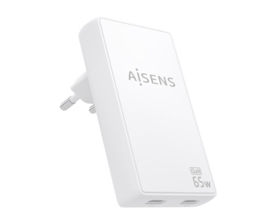Aisens Cargador GaN Ultra Delgado 65W - 2xUSB-C PD3.0 QC4.0 - Tecnologia AI - Color Blanco