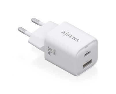 Aisens Cargador Gan USB-C 30W - Alta Eficiencia Energetica - Diseño Elegante y Moderno - Tecnologia AI - Carga Rapida y Segura - Proteccion contra Sobrecarga y Cortocircuito