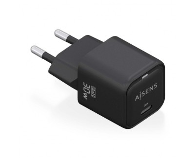 Aisens Cargador Gan USB-C 30W - Alta Eficiencia Energetica - Diseño Elegante y Moderno - Tecnologia AI para Carga Rapida - Multiples Protecciones de Seguridad