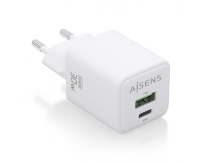 Aisens Cargador Gan USB-C 30W - Alta Eficiencia Energetica - Tecnologia AI - Multiples Protecciones - Carga Rapida y Segura - Compatible con Multiples Dispositivos