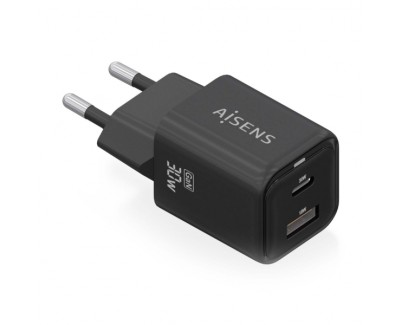 Aisens Cargador Gan USB-C 30W - Alta Eficiencia Energetica - Tecnologia AI para Carga Rapida - Multiples Protecciones de Seguridad - Compatible con USB-C y USB-A - Carga Simultanea