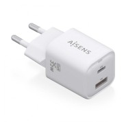 Aisens Cargador Gan USB-C 35W - Alta Eficiencia Energetica - Tecnologia AI para Carga Rapida - Multiples Protecciones - Compatible con PD3.0 y QC3.0 - Carga Simultanea USB-C y USB-A