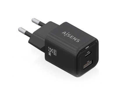 Aisens Cargador Gan USB-C 35W - Alta Eficiencia Energetica - Tecnologia AI para Carga Rapida - Multiples Protecciones de Seguridad - Compatible con PD3.0 y QC3.0 - Carga Simultanea USB-C y USB-A