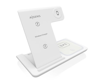 Aisens Cargador Inalambrico USB-C 3 en 1 de 15W para Movil - Apple Watch - Ariculares con Estuche de Carga - Color Blanco
