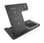 Aisens Cargador Inalambrico USB-C 3 en 1 de 15W para Movil - Apple Watch - Ariculares con Estuche de Carga - Color Negro