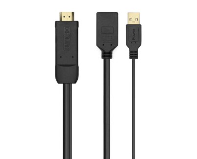 Aisens Conversor Activo HDMI 2.0 + USB ALIM. a DisplayPort V1.2 - HDMI/M-USB/M-DP/H - 10CM - Color Negro