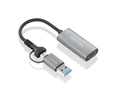 Aisens Conversor Aluminio USB-A+USB-C a HDMI 1080P@60HZ - USB-A/M+USB-C/M-HDMI/H - 15cm - Color Gris