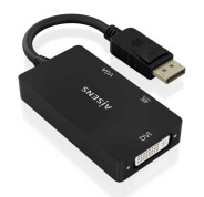 Aisens Conversor MST/SST Displayport a DVI/HDMI/VGA 3 en 1 - Conector DP Macho - Salidas HDMI 4K@60Hz, DVI y VGA - Soporta Modo SST y MST - Color Negro