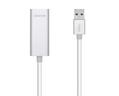 Aisens Conversor USB 3.0 a Ethernet Gigabit 10/100/1000 Mbps - 15cm - Color Plata