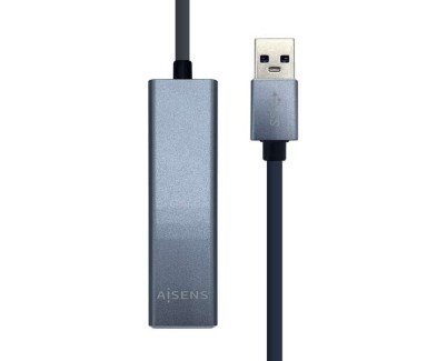 Aisens Conversor USB 3.0 a Ethernet GIGABIT 10/100/1000 MBPS + HUB 3xUSB3.0 - 15cm - Color Gris