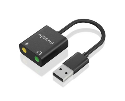 Aisens Conversor USB-A a Audio 48KHz - USB-A/M-2xJACK 3.5/H - 10cm - Color Negro