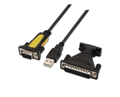 Aisens Conversor USB a Serie - Tipo A Macho a RS232 DB9/M DB25/M - 1.8m - Color Negro
