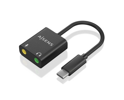 Aisens Conversor USB-C a Audio 48KHz - USB-C/M-2xJACK 3.5/H - 10cm - Color Negro