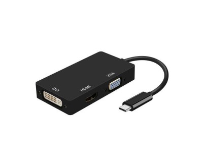Aisens Conversor USB-C a DVI/HDMI/VGA - USB-C/M-DVI/H-HDMI/H-VGA/H - 15cm - Color Negro