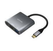 Aisens Conversor USB-C a HDMI/USB-C/Tipo A USB 3.0, 3 en 1 - 15cm - Color Gris