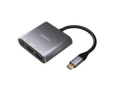 Aisens Conversor USB-C a HDMI/USB-C/Tipo A USB 3.0, 3 en 1 - 15cm - Color Gris