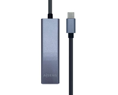 Aisens Conversor USB3.1 GEN1 USB-C a Ethernet GIGABIT 10/100/1000 MBPS + HUB 3xUSB3.0 - 15cm - Color Gris