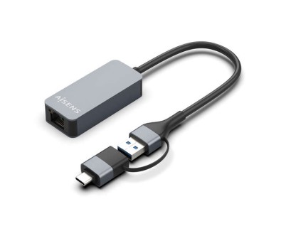 Aisens Conversor USB3.2 Gen1 USB-A+USB-C a Ethernet 2.5G 10/100/1000/2500 MBPS - 15cm - Color Gris