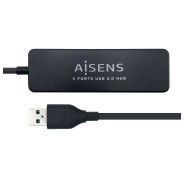 Aisens HUB USB 2.0 - Tipo A Macho a 4xTipo A Hembra - 30cm - Color Negro