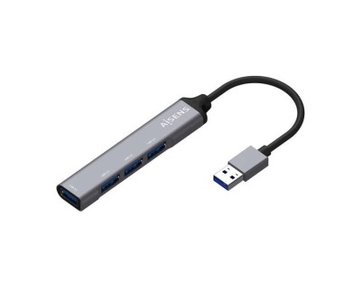 Aisens Hub USB 3.0 Aluminio - Tipo A Macho a 4xTipo A Hembra - 10cm - Color Gris