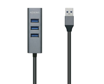 Aisens Hub USB 3.0 Aluminio - Tipo A Macho a 4xTipo A Hembra - 10cm