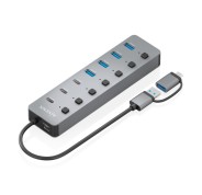 Aisens Hub USB 3.1 Gen1 USB-A/USB-C - 4xUSB-A y 4xUSB-C - Botones de Encendido/Apagado en Cada Puerto - 30cm - Color Gris