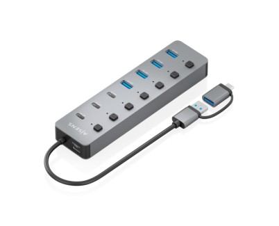 Aisens Hub USB 3.1 Gen1 USB-A/USB-C - 4xUSB-A y 4xUSB-C - Botones de Encendido/Apagado en Cada Puerto - 30cm - Color Gris