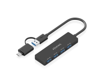 Aisens Hub USB 3.1 USB-A/USB-C - 4xUSB-A - 15cm - Color Negro