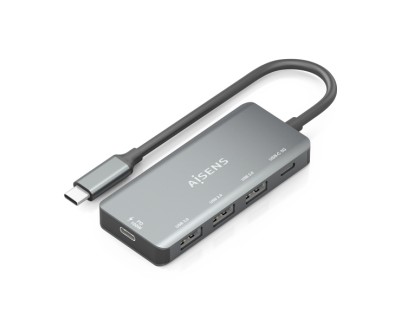 Aisens Hub USB-C 3.1 - USB-C PD 100W/USB-C/3xUSB-A 2.0 - 15cm - Color Gris